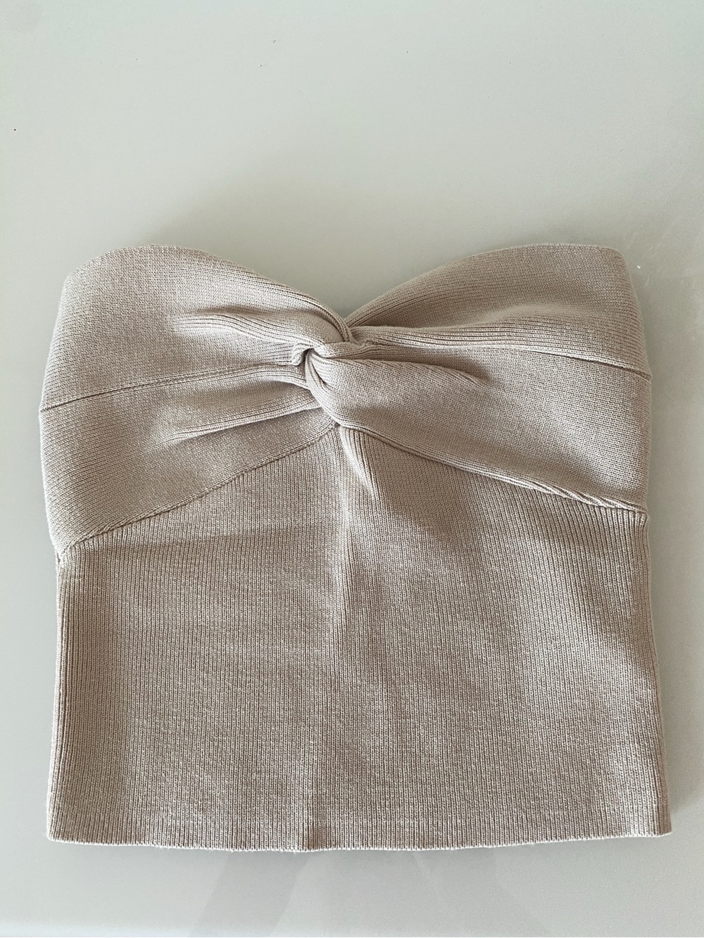 Dynamite Beige Strapless Knit Top with Front Knot